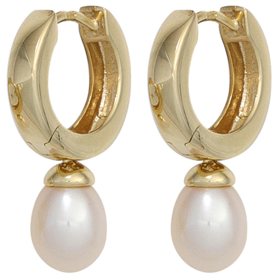 Creolen 333 Gold Gelbgold 2 Süßwasser Perlen Ohrringe Perlenohrringe