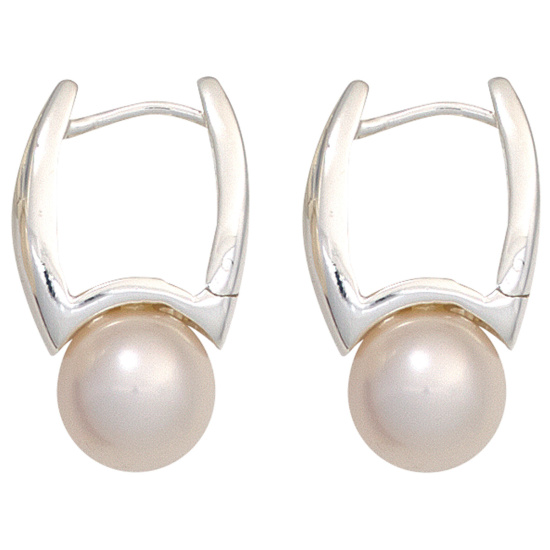 Creolen 925 Silber 2 Süßwasser Perlen Ohrringe Perlenohrringe