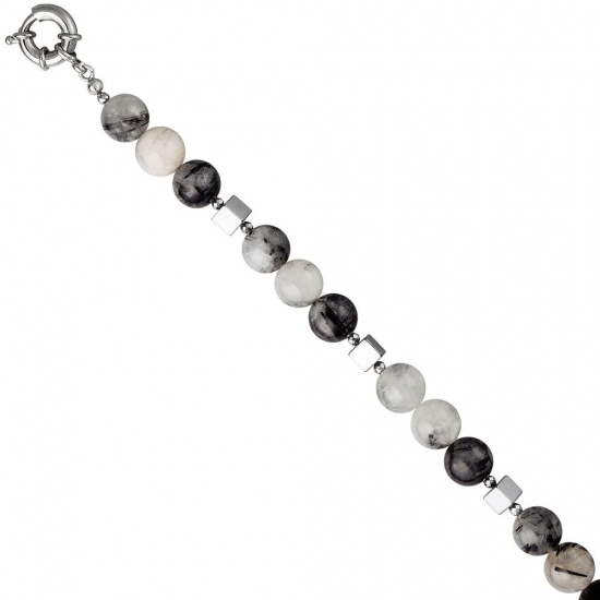 Collier Edelsteinkette Rutilquarz mit Hämatin 45 cm Halskette Kette grau