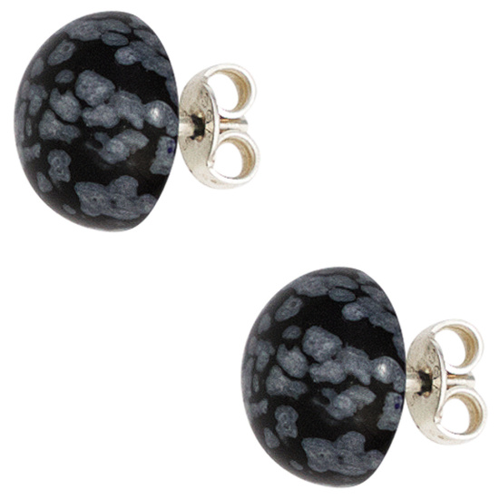 Ohrstecker rund 925 Sterling Silber 2 Schneeflocken-Obsidiane Ohrringe