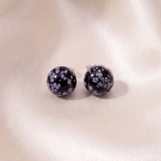 Ohrstecker rund 925 Sterling Silber 2 Schneeflocken-Obsidiane Ohrringe