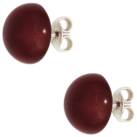 Ohrstecker rund 925 Sterling Silber 2 Carneole rot Ohrringe