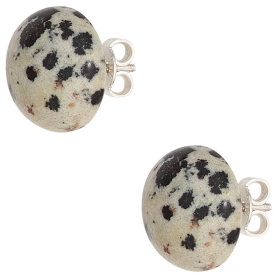 Ohrstecker rund 925 Sterling Silber 2 Dalmatiner-Jaspise Ohrringe