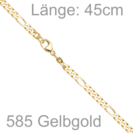 Figarokette 585 Gelbgold 4,4 mm 45 cm Gold Kette Halskette Goldkette Karabiner