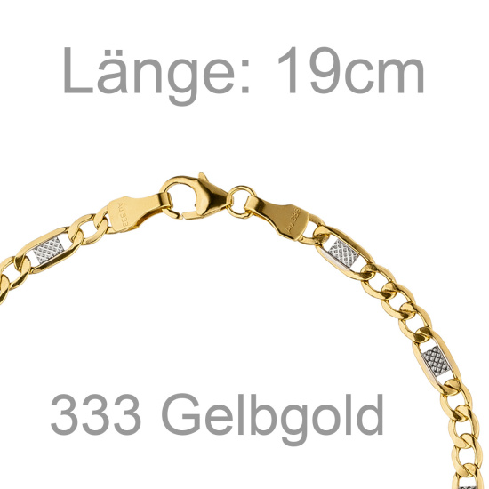 Steg-Panzerarmband 333 Gelbgold bicolor 19 cm Gold Armband Goldarmband Karabiner