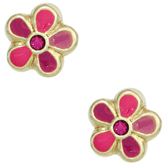 Kinder Ohrstecker Blume rosa pink 333 Gold Gelbgold Ohrringe Kinderohrringe