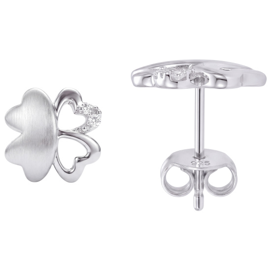 Kinder Ohrstecker Kleeblatt 925 Silber mattiert mit 4 Zirkonia Ohrringe