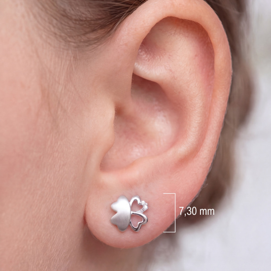 Kinder Ohrstecker Kleeblatt 925 Silber mattiert mit 4 Zirkonia Ohrringe