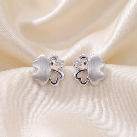 Kinder Ohrstecker Kleeblatt 925 Silber mattiert mit 4 Zirkonia Ohrringe
