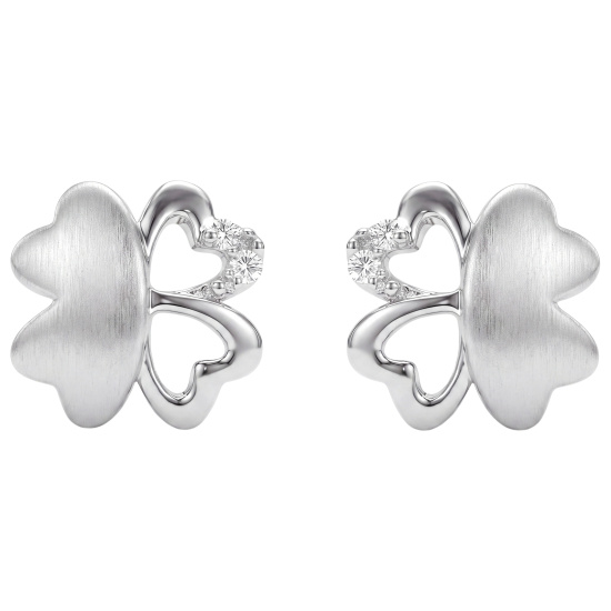 Kinder Ohrstecker Kleeblatt 925 Silber mattiert mit 4 Zirkonia Ohrringe