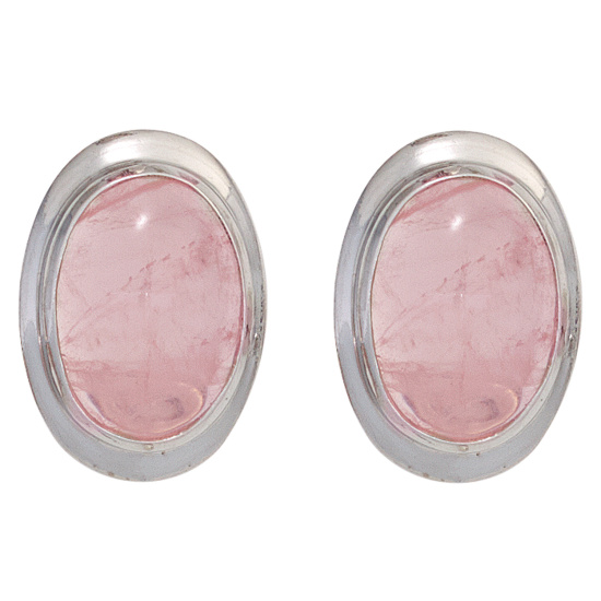 Ohrstecker oval 925 Sterling Silber rhodiniert 2 Rosenquarze rosa Ohrringe