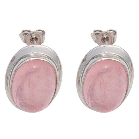 Ohrstecker oval 925 Sterling Silber rhodiniert 2 Rosenquarze rosa Ohrringe