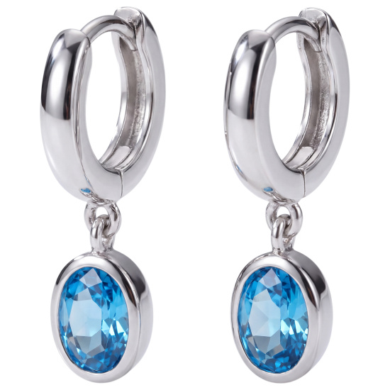 Creolen 925 Sterling Silber 2 Zirkonia hellblau blau Ohrringe Silbercreolen