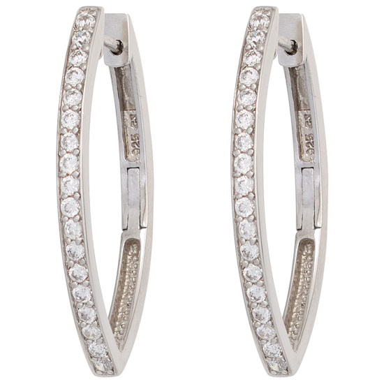 Creolen oval 925 Sterling Silber mit 36 Zirkonia Ohrringe Silbercreolen