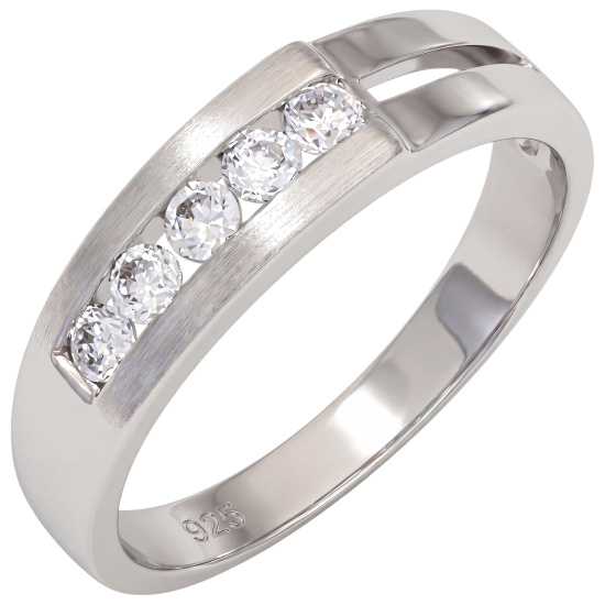 Damen Ring 925 Sterling Silber rhodiniert mattiert 5 Zirkonia Silberring