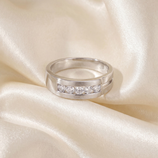 Damen Ring 925 Sterling Silber rhodiniert mattiert 5 Zirkonia Silberring
