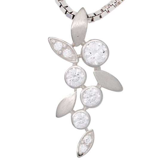 Anhänger 925 Sterling Silber rhodiniert mattiert mit 8 Zirkonia