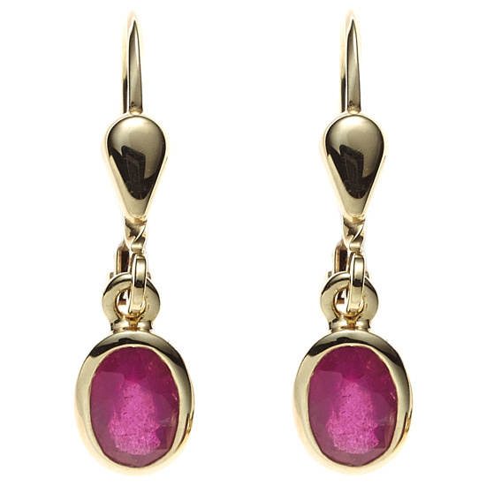Boutons oval 585 Gold Gelbgold 2 Rubine rot Ohrringe Ohrhänger Goldohrringe
