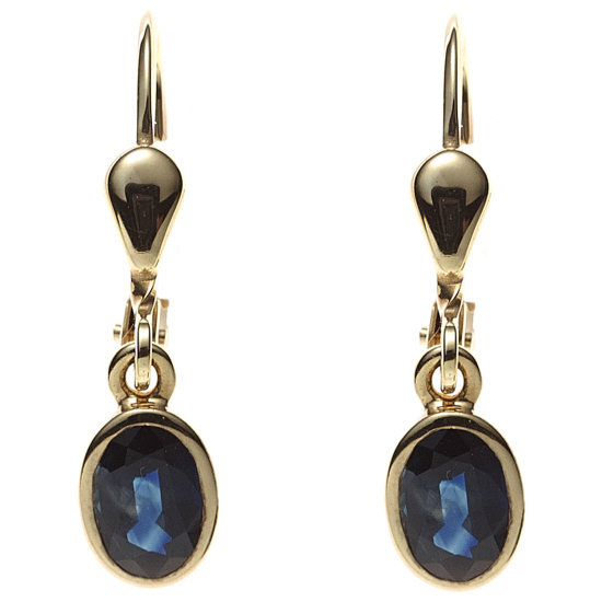 Boutons oval 585 Gold Gelbgold 2 Safire blau Ohrringe Ohrhänger Goldohrringe