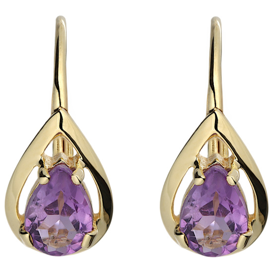 Boutons Tropfen 333 Gold Gelbgold 2 Amethyste lila violett Ohrringe Ohrhänger