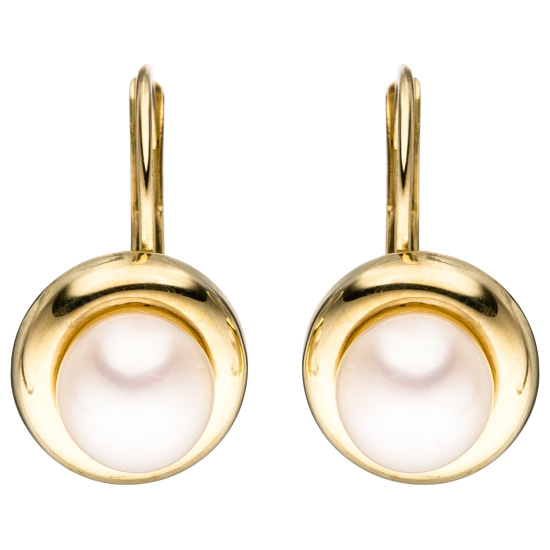 Boutons rund 333 Gold Gelbgold 2 Süßwasser Perlen Ohrringe Ohrhänger