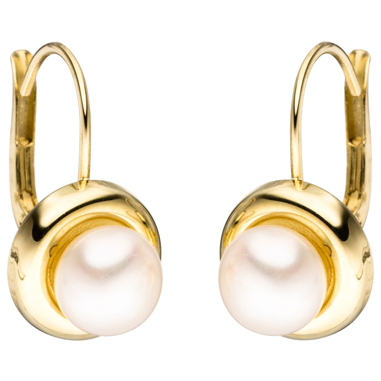 Boutons rund 333 Gold Gelbgold 2 Süßwasser Perlen Ohrringe Ohrhänger