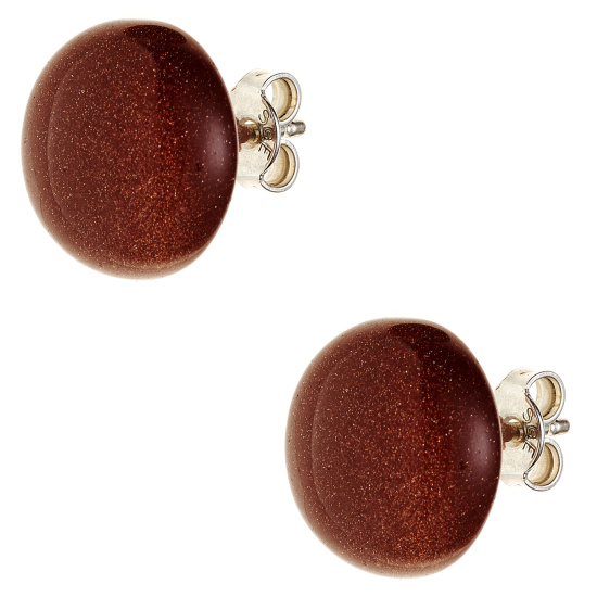 Ohrstecker rund 925 Sterling Silber 2 Goldfluss-Steine braun Ohrringe