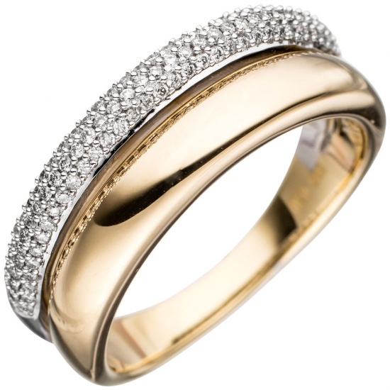 Damen Ring 585 Gold Gelbgold Weißgold bicolor 101 Diamanten Brillanten Goldring