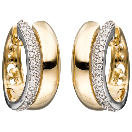 Creolen 585 Gold Gelbgold bicolor 86 Diamanten Brillanten Ohrringe