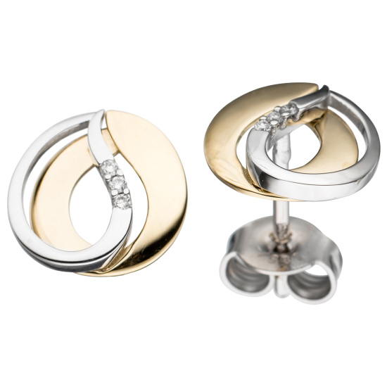 Ohrstecker 585 Gold Gelbgold Weißgold bicolor 6 Diamanten Brillanten Ohrringe