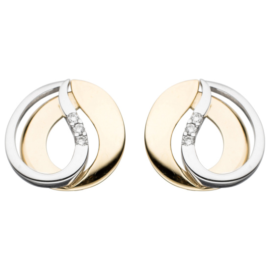 Ohrstecker 585 Gold Gelbgold Weißgold bicolor 6 Diamanten Brillanten Ohrringe