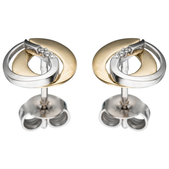 Ohrstecker 585 Gold Gelbgold Weißgold bicolor 6 Diamanten Brillanten Ohrringe