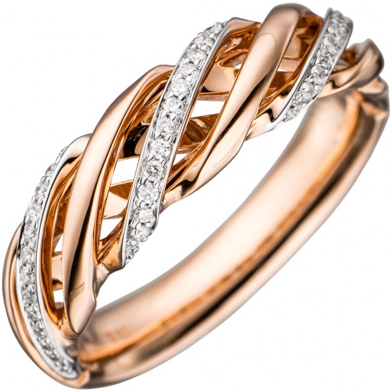 Damen Ring gedreht 585 Gold Rotgold bicolor 36 Diamanten Brillanten Goldring