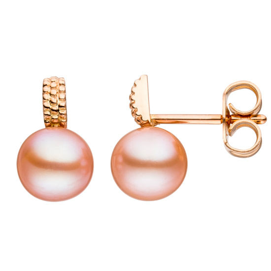 Ohrstecker 585 Gold Rotgold 2 rosa Süßwasser Perlen rosa rosé Ohrringe