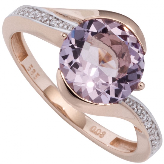 Damen Ring 585 Rotgold 16 Diamanten Brillanten 1 Amethyst lila violett