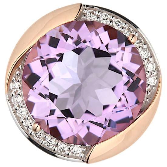 Anhänger rund 585 Gold Rotgold 16 Diamanten Brillanten 1 Amethyst violett lila