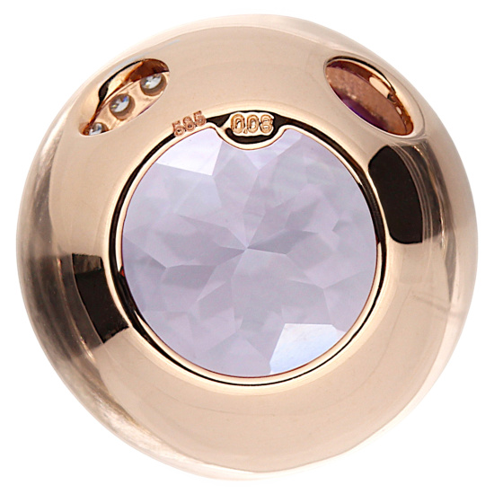 Anhänger rund 585 Gold Rotgold 16 Diamanten Brillanten 1 Amethyst violett lila