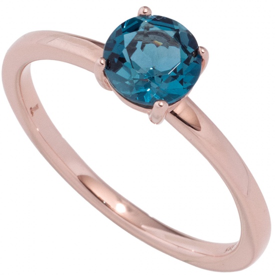 Damen Ring 585 Gold Rotgold 1 Blautopas blau London blue Goldring Rotgoldring