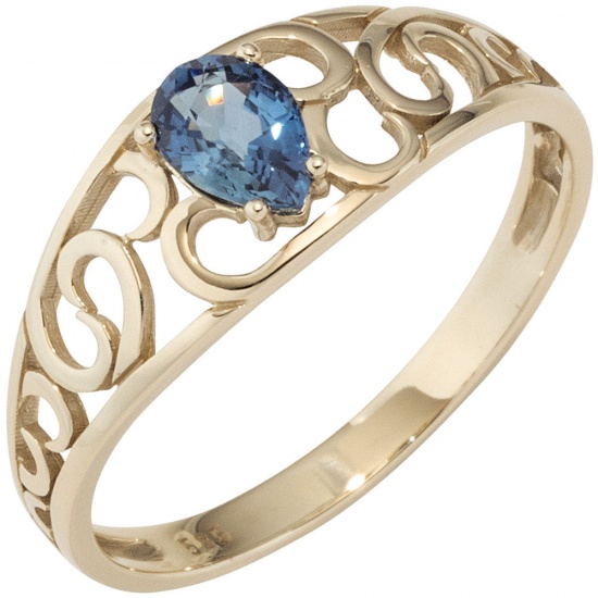 Damen Ring 585 Gold Gelbgold 1 Safir blau Goldring
