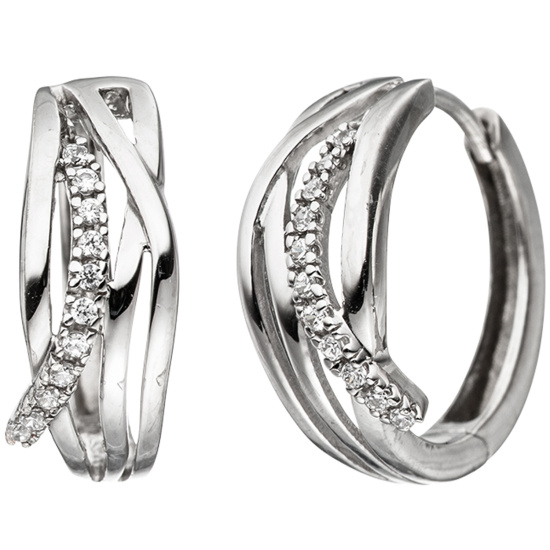 Creolen 333 Gold Weißgold mit 22 Zirkonia Ohrringe Weißgoldohrringe