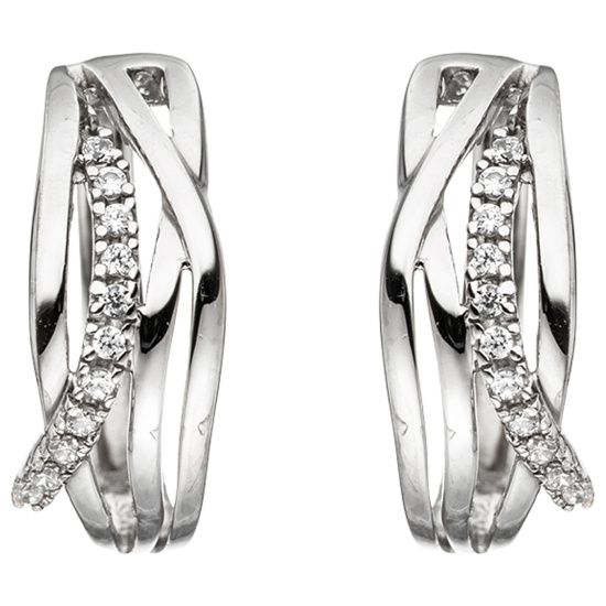 Creolen 333 Gold Weißgold mit 22 Zirkonia Ohrringe Weißgoldohrringe