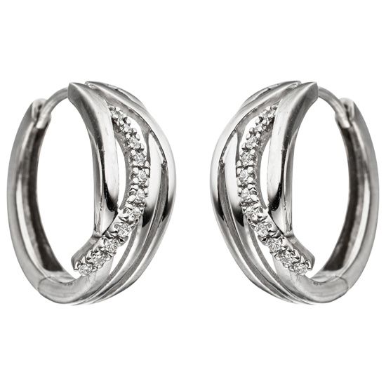 Creolen 333 Gold Weißgold mit 22 Zirkonia Ohrringe Weißgoldohrringe