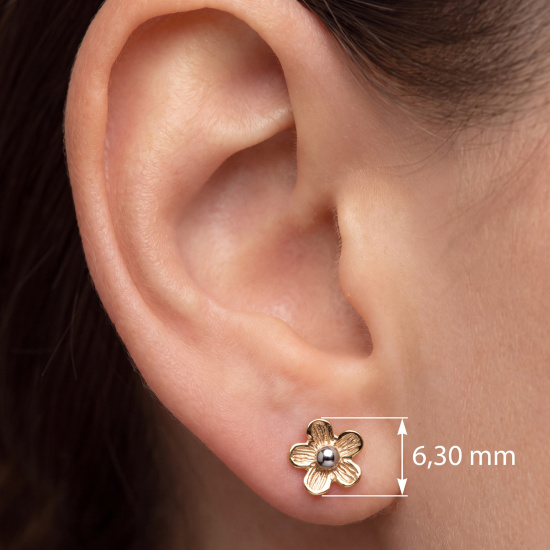 Ohrstecker Blume 333 Gold Gelbgold matt bicolor Ohrringe Goldohrstecker