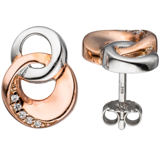 Ohrstecker 925 Sterling Silber bicolor vergoldet mit 10 Zirkonia Ohrringe