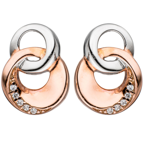 Ohrstecker 925 Sterling Silber bicolor vergoldet mit 10 Zirkonia Ohrringe