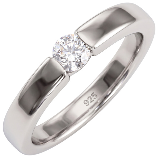 Damen Ring 925 Sterling Silber rhodiniert 1 Zirkonia Silberring