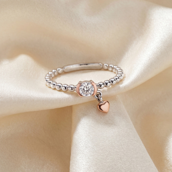 Damen Ring Kugel 925 Sterling Silber bicolor 1 Zirkonia Kugelring