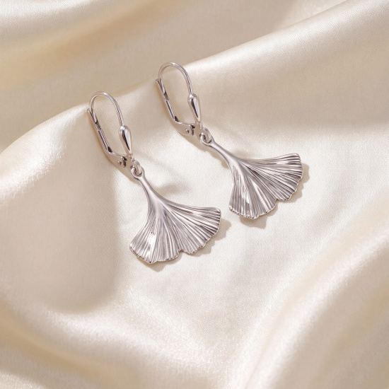 Boutons Ginko Ginkgo 925 Sterling Silber rhodiniert Ohrringe Ohrhänger
