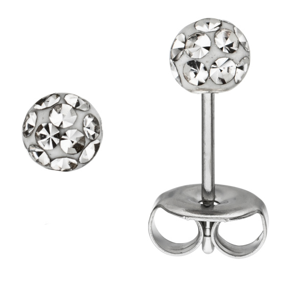 Ohrstecker Kugel Edelstahl mit Kristallsteinen Ohrringe Kugelohrstecker