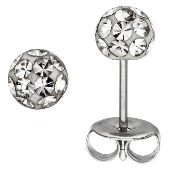 Ohrstecker Kugel Edelstahl mit Kristallsteinen Ohrringe Kugelohrstecker